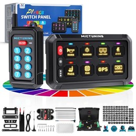 MICTUNING MICTUNING P1Y RGB 8 Gang Switch Panel with Remote Control, Multifunction Toggle Momentary Strobe Pulsed Switch Pod Backlit Off 6 Level Brightness Silicone Cover Circuit System Box for Truck RV Boat