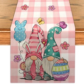 Easter Table Runner He is Risen Kitchen Dining Table Centerpiece Peeps Spring Bunny Egg Gnome Decor Happy Easter Decorations for Home Party-72 Inches Long