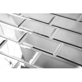 Diflart Beveled Silver Mirror Glass Subway Tile 4X 8 Inch for Kitchen Backsplash Bathroom Wall 8 Sq.ft