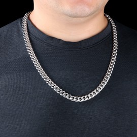 MOOGEEN Anniversary Christmas Gifts for Him Mens Chains Necklaces Stainless Steel Cuban Chain Simple Unique Long Silver Chain Husband Gift on Birthday Fathers Day Valentine's Day Jewelry