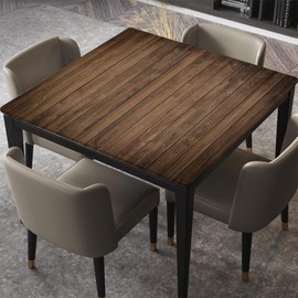 Vbcrtoxlm Stretch Square Fitted Table Cloth, Wood Texture Background Dark Brown Planks, Wrinkle-Free for Dining Living Room Home, Suit for 24"x24" Square Table