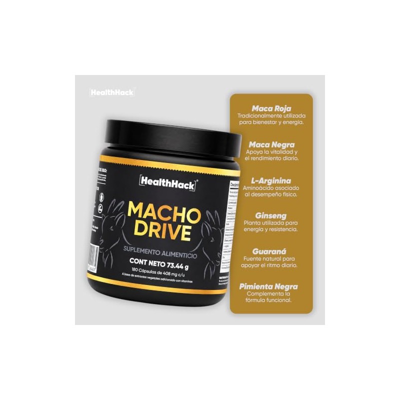 Multivitamínico Hombre Maca Negra y Roja Ginseng Zinc Health Hack