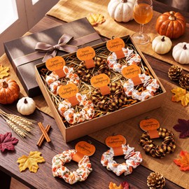 Fall Thanksgiving 12 Pcs Hair Scrunchies Set Satin Hair Ties for Women Gift for Friends Cute Elastic Hairbands Party Favor Accessories