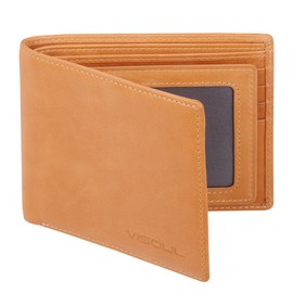 VISOUL Men's Leather Wallet with ID Window and RFID Protection, Genuine Leather Wallet for Men, Wallet, light brown, rfid wallet