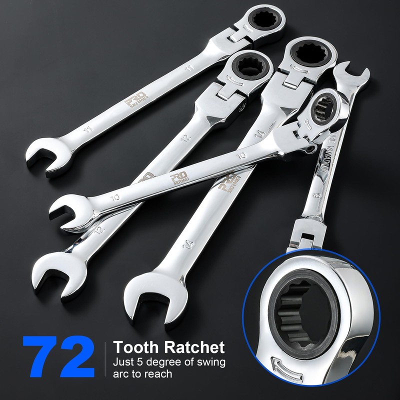 Prostormer 14-Piece Metric Flex-Head Ratcheting Wrench Set, 6-19mm Combination Wrench