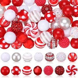 Sintuff 50 Piezas Abalorios Navideñas de Chicle Cuentas Acrílicas Navideñas de 20 mm Cuentas Sueltas Espaciadoras de Chicle para Navidad Bricolaje Pulsera Colgante Collar Decoración