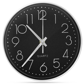 Xpieoyrm 20 cm Round Quartz Wall Clock, Quiet Movement without Ticking Noise, 8 Inch Modern Quiet Wall Clock with Black Dial, Plastic Frame and Glass Cover, for Living Room, School, Children's Room
