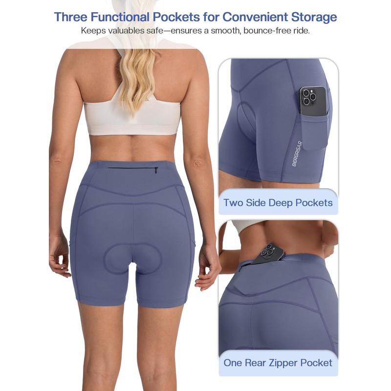 BERGRISAR Pantaloni da ciclismo da donna, imbottiti, traspiranti, elastici, con