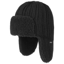 Lipodo Aviator Hat Women/Men - Lined Lapland Hat - One Size 55-59 cm - Knitted Hat with Wool - Wool Hat with Ear Flaps - Hat Autumn/Winter - Winter Hat, black