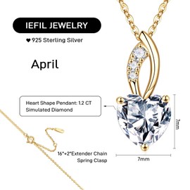 Iefil Birthstone Necklaces for Women - Mothers Day Gift Ideas, Anniversary Birthday Gifts, Simulated Diamond Dainty Heart Necklace, April Birthstone Necklace, Jewelry Gifts for Her Mom Sister
