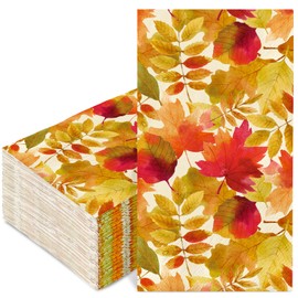 JarThenaAMCS 50 Pcs Fall Leaves Guest Napkins Autumn Maple Leaf Disposable Napkins Watercolor Dinner Hand Paper Napkin for Bathroom Thanksgiving Holiday Party Table Supplies