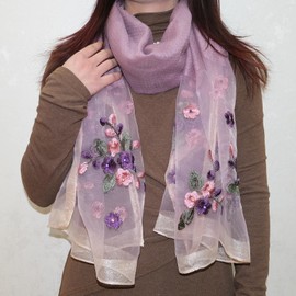 Lycharoty Women's Stole Scarf, For Spring & Summer, For Summer, Large, UV Protection, Cooling Protection, Thin, Silk, Floral Pattern, Wedding, Mother's Day, Mother's Day Gift, Birthday Gift, 3 Colors