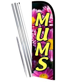 Vista Products MUMS (Chrysanthemums) Premium Windless Feather Banner Flag Kit (Flag, Pole, & Ground Mt)