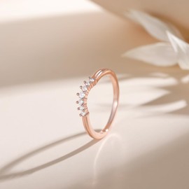 Mameloly Wedding Bands for Women Round Cut Rose Gold CZ Cubic Zirconia Curved Stackable Engagement Rings for Her Size 6.5