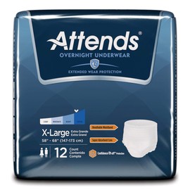 Attends Overnight Underwear for Adult Incontinence Care with ConfidenceCuff Protection, Overnight Absorbency, Unisex, X-Large, 48 Count