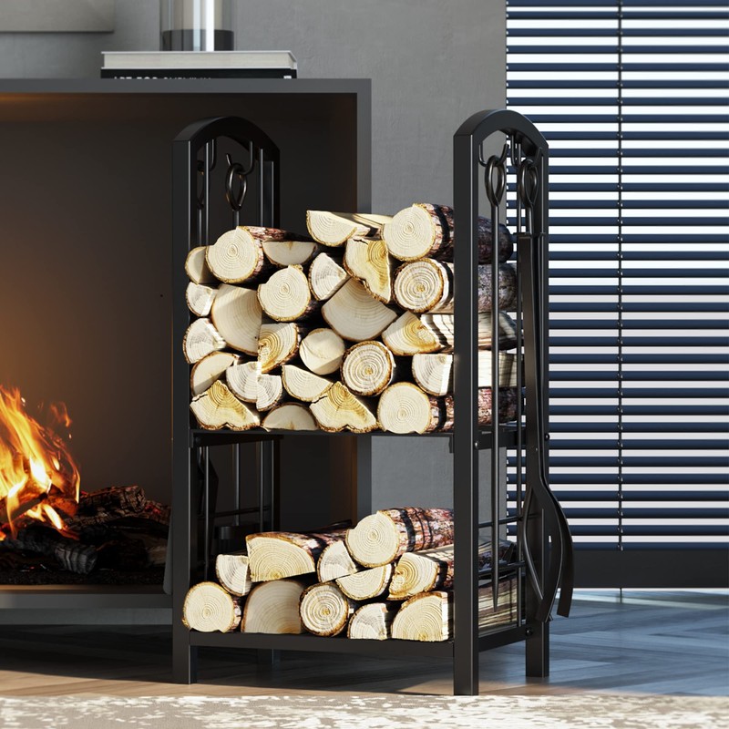 Fire Beauty Fireplace Firewood Log Rack 5-Piece Storage Logs Holder