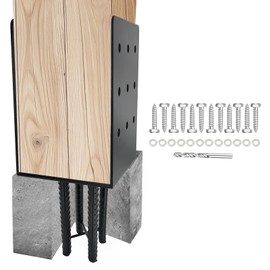 ITeVe.GD 1pcs Wet Concrete Post Anchors for 6x6 6x8 6x10 Wood Post,Heavy Duty Mailbox Post Protector Brackets, DIY Solid Rebar Wood Fence Post Base with Screws for Pavilion,Porch,Cabin