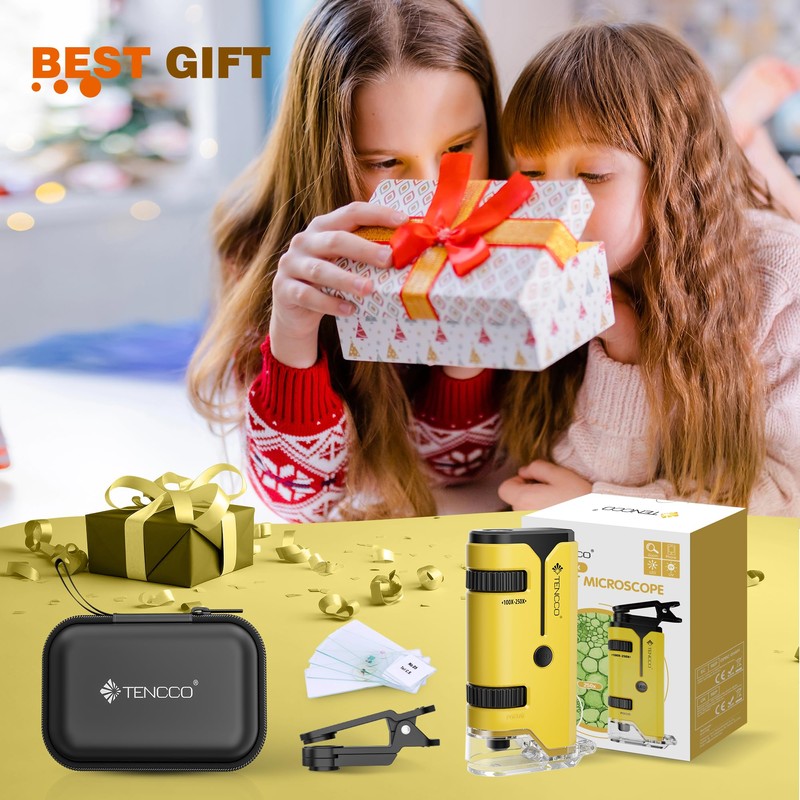 100x-250x Pocket Microscope for Kids Adults, Protable Handheld Miniscope, Mini