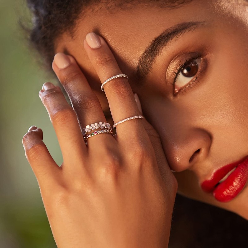 MUNDELL 925 Sterling Silver Dainty Wreath Rings Pink Flower Finger