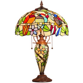 Capulina Tiffany Lamp Stained Glass Table Lamp 16x16x24 Inches Mother-Daughter Vase Cardinal Birds Tiffany Style Desk Reading Lamp Decor for Home Office Bedroom Living Room
