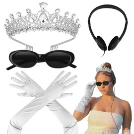 Uintoon Princess Costumes Accessories for Women Crown Headband Long White Gloves Sunglasses and Headphones Set for Womens Princess Costume Party Cosplay Dress Up Party Bachelorette Party Supplies