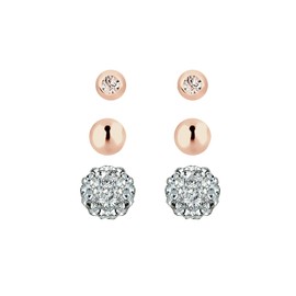 Elli Women's Earrings Set of 3 with Crystals in 925 Sterling Silver Rose Gold-Plated, Facet cut, Crystal