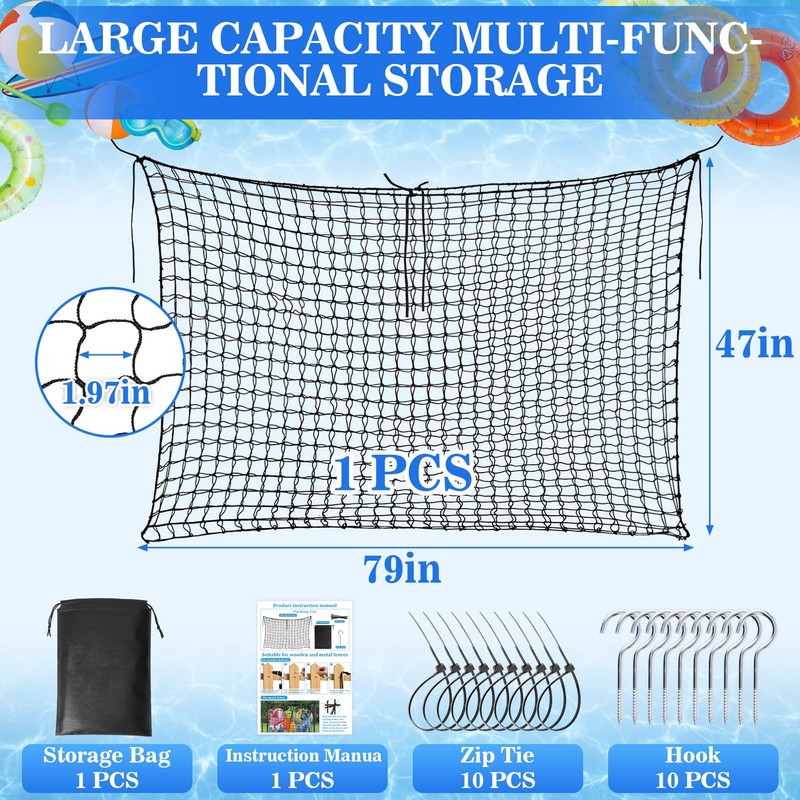 Extra Large Pool Float Storage Bag,79×47 in Hanging Pool Toy