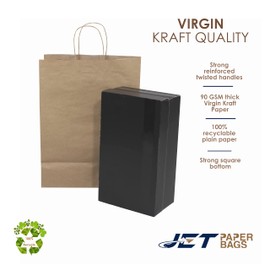 JET PAPER BAGS - 200Pack Kraft Paper Bags with Handles Bulk, 12.5x6.5x15.5 Inch Brown Paper Bags, Kraft Shopping Bags for Small Business Merchandise,Wedding Party Favor Bags (Brown, Pack of 200)