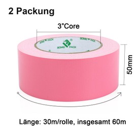 BOMEI PACK Pink Duct Tape Waterproof 50 mm x 30 m - 2 Rolls Pink Duct Tape Fabric Tape - Fabric Tape - Duct Tape Extra Strong - Duct Tape - Waterproof Tape