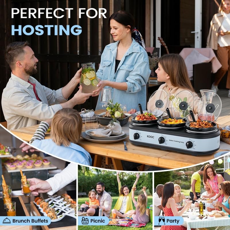 KOOC Triple Slow Cooker Buffet Server and Food Warmer 3x1.5
