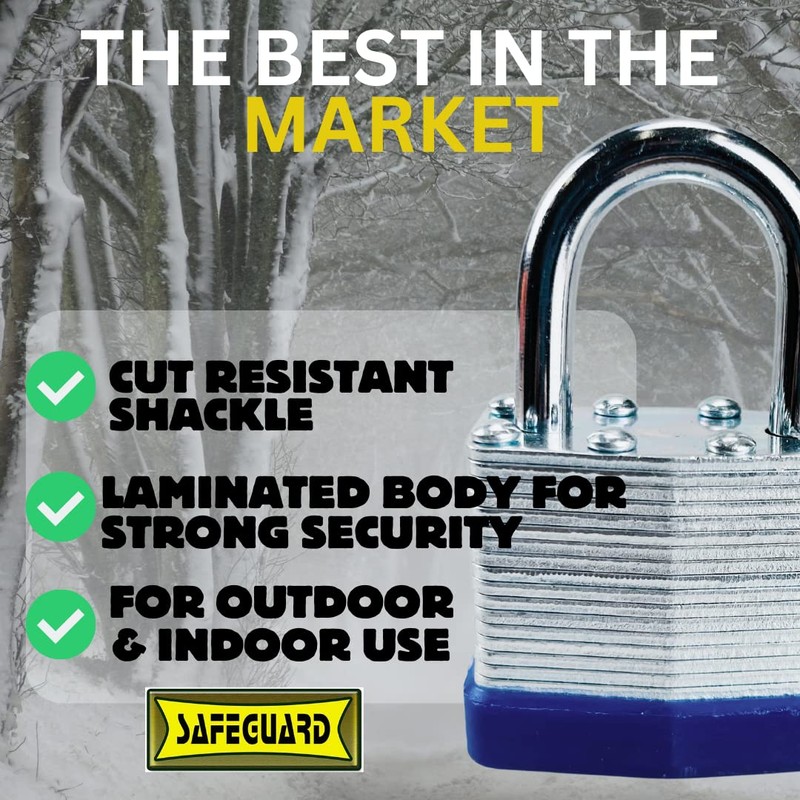 SAFEGUARD 30mm/1.18" High-Security Short Shank Laminated Padlock with Hardened Shackle