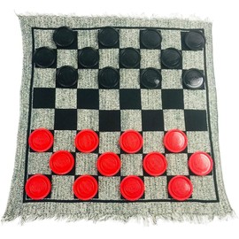 YH Poker 3 in 1 Giant Checkers Set and Tic Tac Toe Game with Reversible Rug - Indoor and Outdoor Board Game for Family, Great for Camping, Backyard, Lawn Game and other Activities