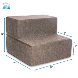 Best Pet Supplies Dog Stairs & Steps - Foam Steps for Small Dogs & Cats, Non-Slip Indoor Balanced Pet Step Support, Dog Ramp, No Assembly, Brown Linen, Foldable 2-Step (12-inch Height)