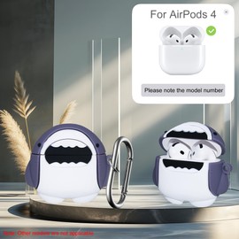 Cute Shark Case for AirPods 4 4th Generation Cover, Sea Cartoon Funny Case for AirPods 4 Accessories 4 in 1 Set with Magnetic Strap, Keychain, Cleaner Pen Kit for Women Men - Grey Shark 4rd Cover