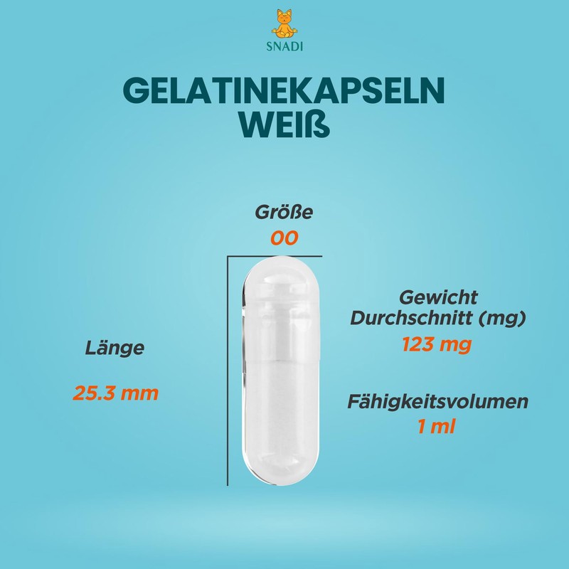 Gelatin Capsule Size 00 Pack of 1000 Empty Capsules White