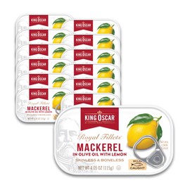 King Oscar Mackerel in Olive Oil with Lemon, 4.05 Ounce Cans (Pack of 12, Packaging May Vary), Skinless & Boneless, Wild Caught Canned Mackerel