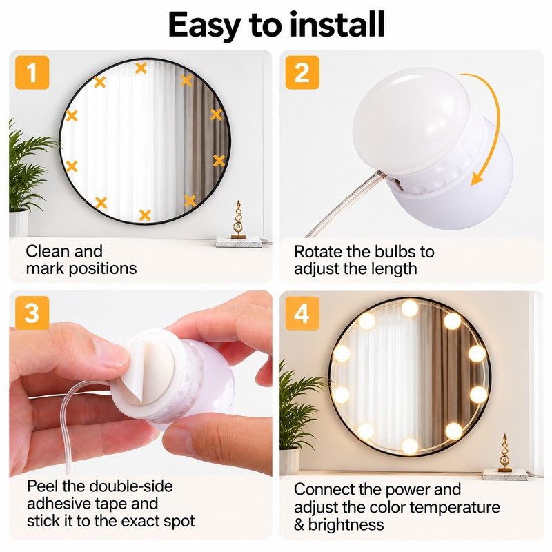 USB Vanity Mirror Lights, Stick-On LED Makeup Mirror Light Bulbs