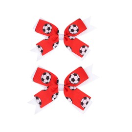 Soccer Ribbon Bow Hair Clips soccer bows Hair Accessories for girls Womens headdress.(FJ35) (Red)