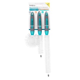 Beldray LA082770EU7 Bottle Cleaning Brushes With 3 Different Heads, Flexible For Hard to Reach Areas, Non-Scratch Soft Bristles, Anti Slip Grip, Cleans Vases, Narrow Neck Bottles, Glasses & Mugs