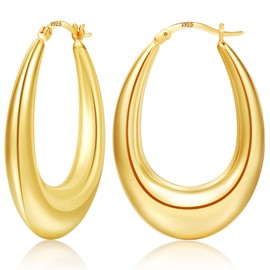 PABBEU Gold Hoops Earrings for Women, Lightweight 14k Gold Plated Hoops Earrings, Hypoallergenic Chunky Gold Earrings for Women Gifts (38MM)