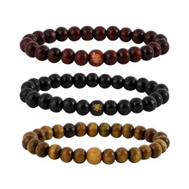 MILAKOO Wooden Beads Bracelet Tibetan Buddhist Meditation Mala Prayer Beads Men's Elastic Bracelet 6 / 8 mm (C1:8 mm), Wood