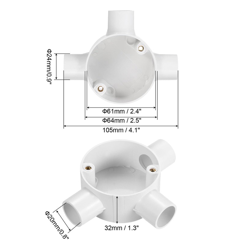 sourcing map 2Pcs PVC Conduit Box Junction Box 3 Way