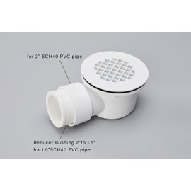 2" Low Profile Shower Base Drain Perforated Strainer- PVC Side Outlet with 2" X 1-1/2" Reducer Pipe Fitting and,Compatible with Metal Or Plastic Pipe for Replacement Shower Base and Outlet Drain