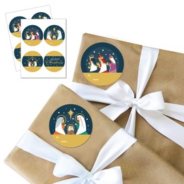 Big Dot of Happiness Holy Nativity - Round Manger Scene Religious Christmas to and from Gift Tags - Large Stickers - Set of 8