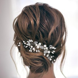 Pearl Bridal Hair Clips with Floral Comb - Adjustable Crystal Wedding Hairpins for Brides, Vintage Rhinestone Headpiece for Women's Updo, Side Hair Accessories for Parties & Special Occasions(Silver)