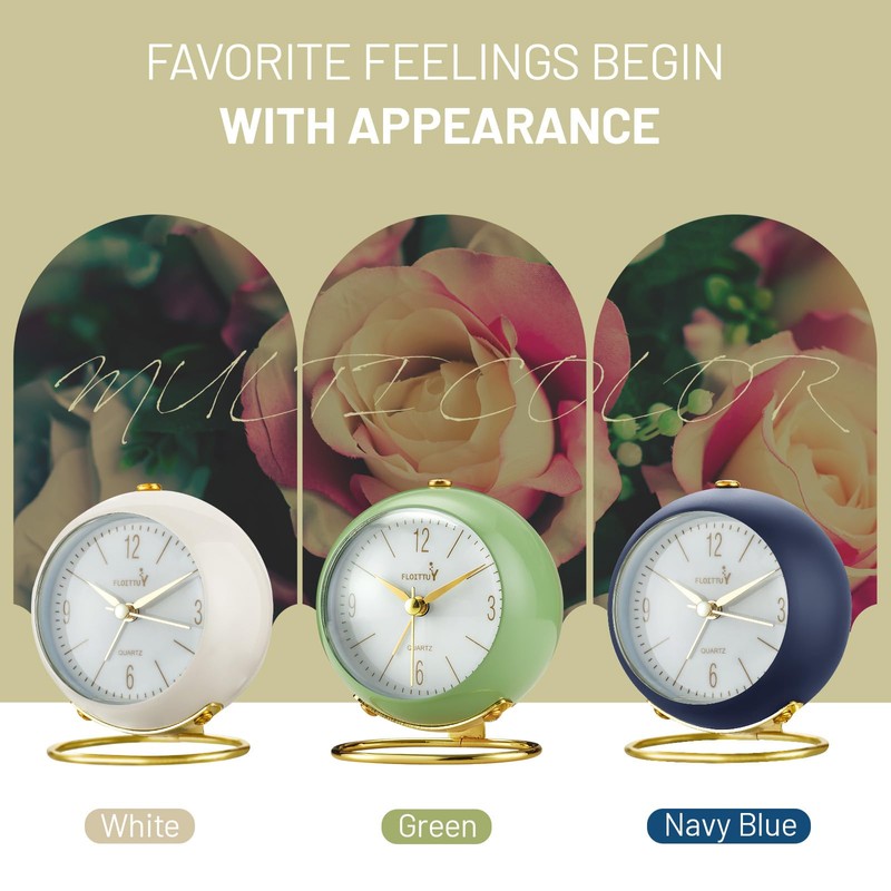 FLOITTUY Silent Table Analog Alarm Clock No Ticking, Lighted on