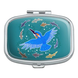 Kingfisher Bird Swimming with Fish Rectangle Pill Case Trinket Gift Box