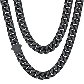 Mens Cuban Link Chain, Black Miami Cuban Chain Necklace for Men, 12mm Wide Hip Hop Mens Jewelry, 24"