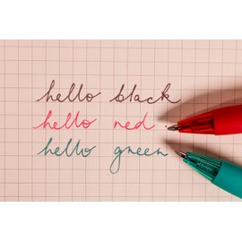 Uni-Ball URN-181-07 On Point Erasable Ballpoint Sky Black, Green and Red Gel Pens. Premium 0.7mm Rollerball Tip for Smooth Handwriting. Easy-Retract Eraser for Secure and Stable Rubbing Out. Pack of 3