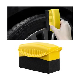 Ohleats 1 PCS Tire Dressing Applicator, Wheel Dressing Tire Shine Applicator Pad with Lid, Reusable Wheel Detailing Foam Tire Waxing Wipe Polishing Sponge, Universal Car Accessories (Yellow)